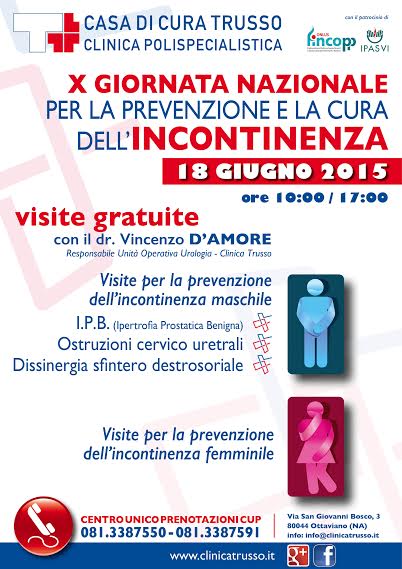 Ottaviano, al via domani la giornata nazionale per la cura dell’incontinenza