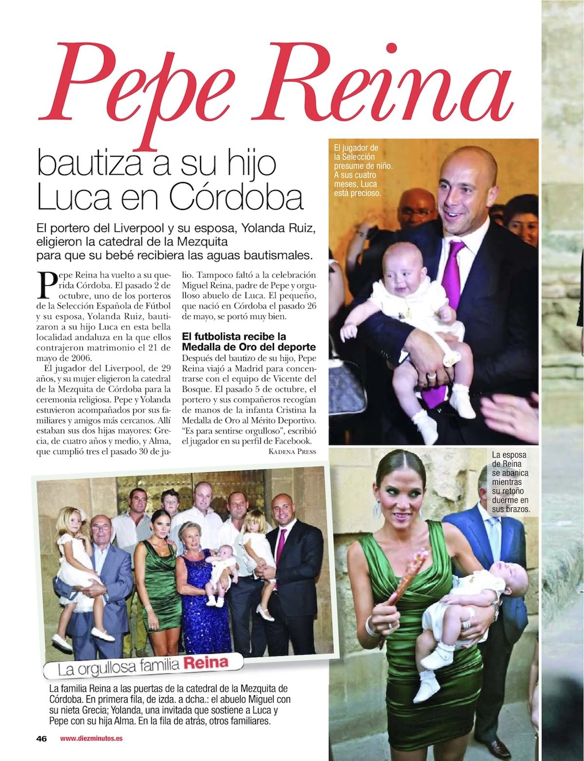 Un giornale spagnolo documenta il battesimo di Luca, figlio di Pepe Reina, a Cordoba