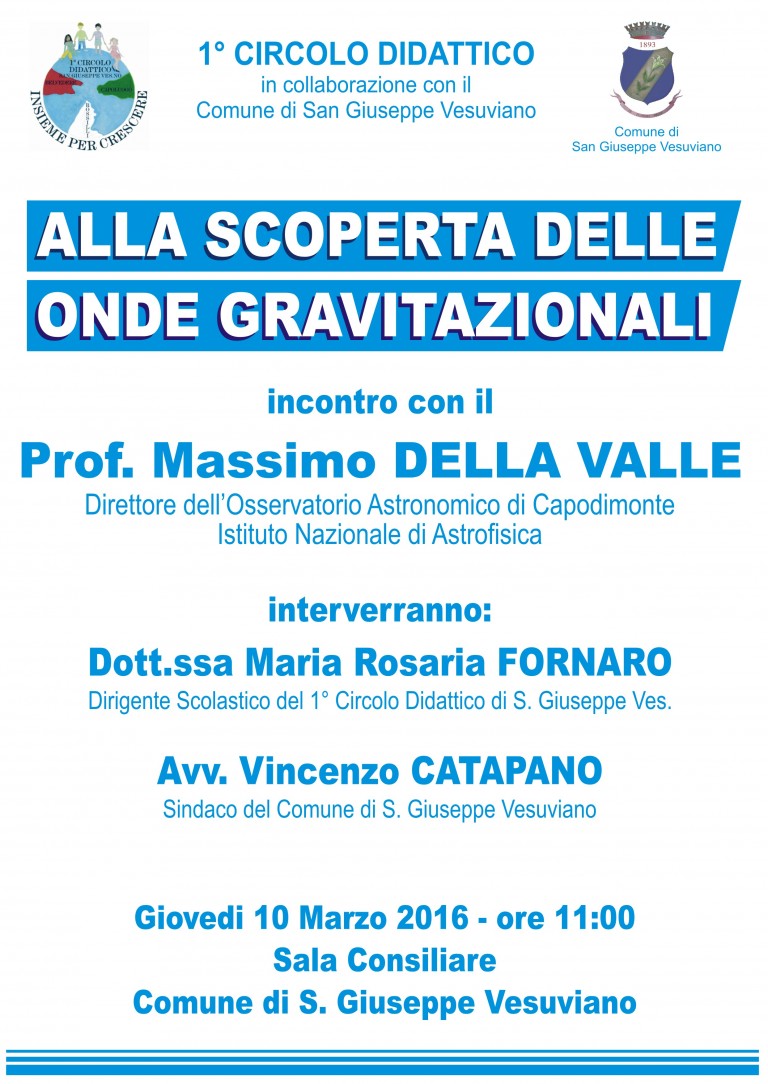 San Giuseppe Vesuviano. Onde gravitazionali, in aula consiliare lo scienziato Massimo Della Valle