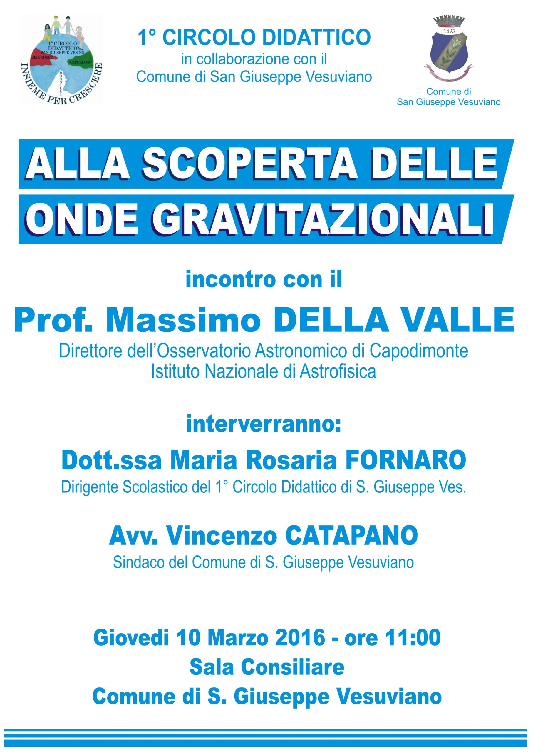 San Giuseppe Vesuviano. Onde gravitazionali, in aula consiliare lo scienziato Massimo Della Valle