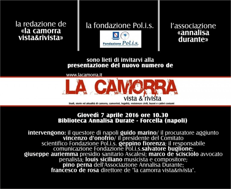 «La Camorra vista e rivista» diretta da Francesco De Rosa stamane alla biblioteca «Annalisa Durante».