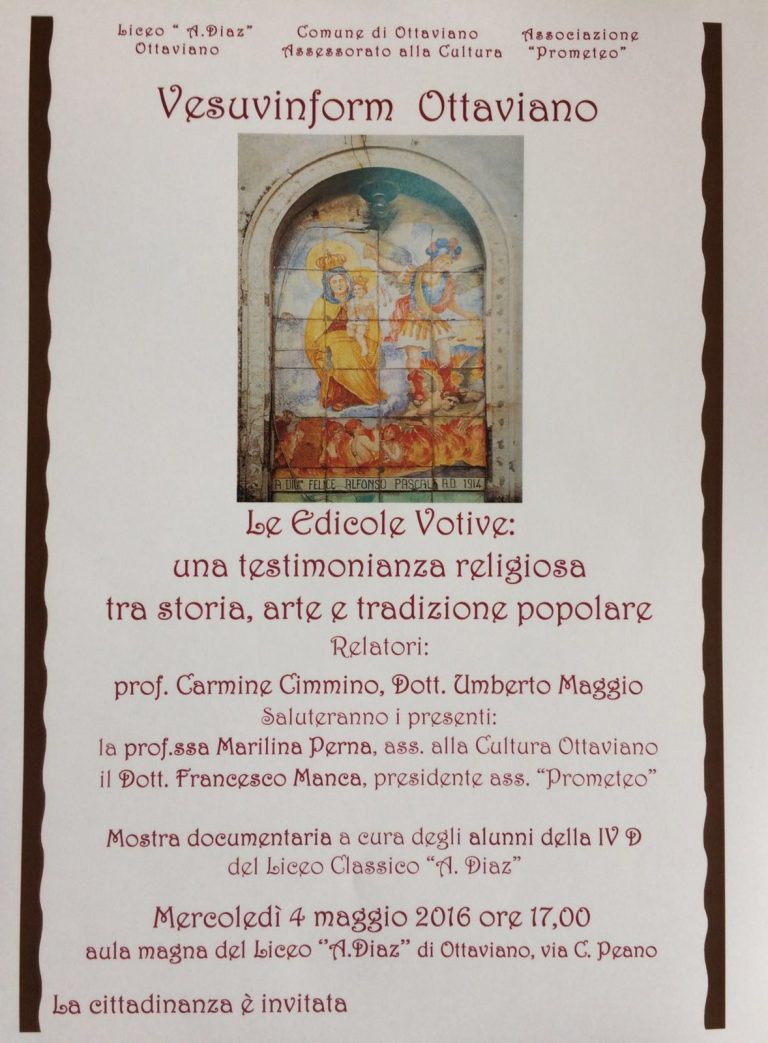 Al Liceo “A. Diaz”  di Ottaviano convegno e mostra su “Le edicole votive: una testimonianza religiosa tra storia, arte e tradizione popolare”