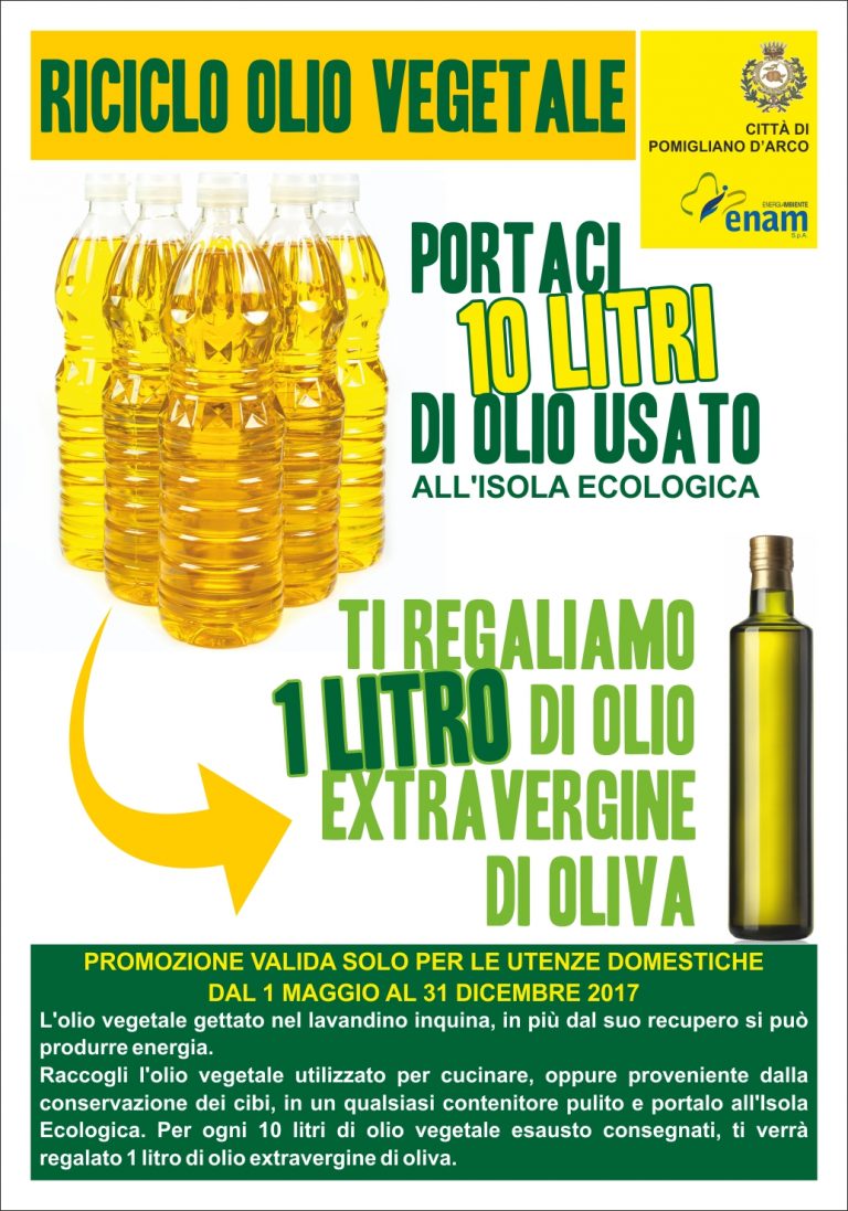 Pomigliano d’Arco: olio extravergine in regalo a chi conferisce oli esausti