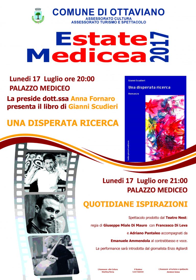 L’Estate Medicea riparte: lunedì il libro di Gianni Scudieri e lo spettacolo “Quotidiane ispirazioni”