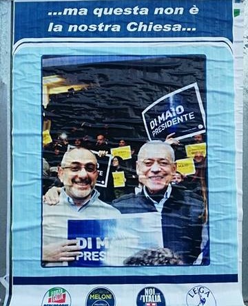 Manifesto della destra: “Don Peppino non è la nostra Chiesa”. Il sacerdote: “Scorretti e antidemocratici. Mi vogliono zittire ?”