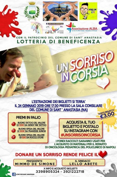 “Un sorriso in corsia”, Sant’Anastasia bandisce una lotteria di beneficenza per il reparto di oncologia pediatrica