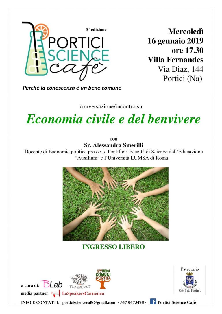 Portici Science Cafè, “Economia civile e del benvivere”: incontro con Alessandra Smerilli