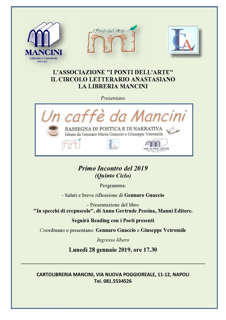 “Un caffè da Mancini”, il prossimo appuntamento della rassegna letteraria