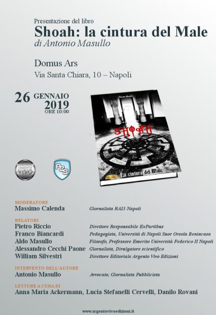 “Shoah – La cintura del Male”, presentazione del nuovo romanzo di Antonio Masullo
