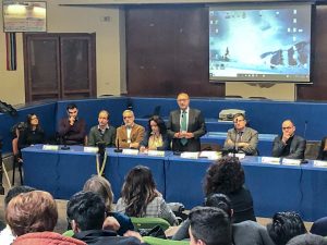 Convegno inquinamento Napoli est, al centro il sindaco di Pomigliano, alla sua sx il presidente Arapac e attorno i prof della Federico II