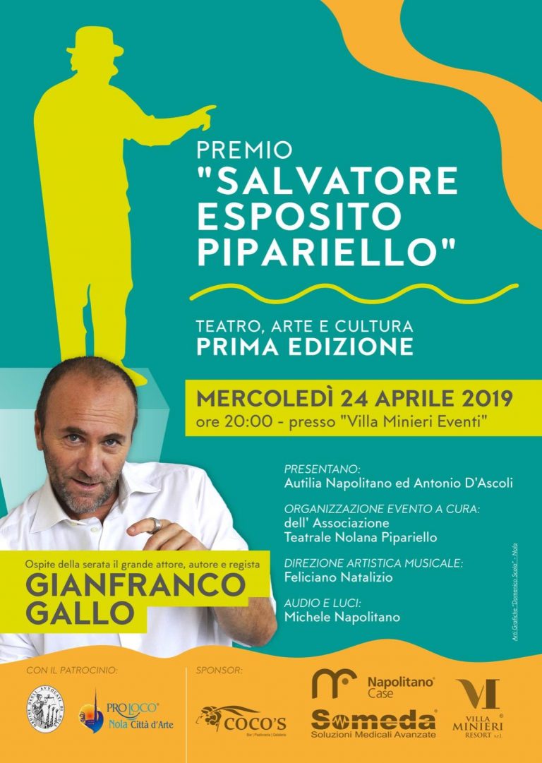 Premio Teatro, arte e cultura “Salvatore Esposito Pipariello”: domani la cerimonia di premiazione con Gianfranco Gallo
