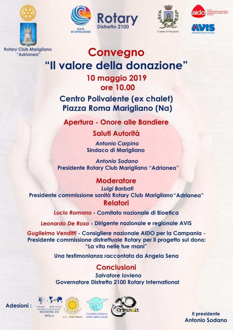 “Il valore della donazione”: a Marigliano il Rotary Club organizza un convegno sulla donazione degli organi