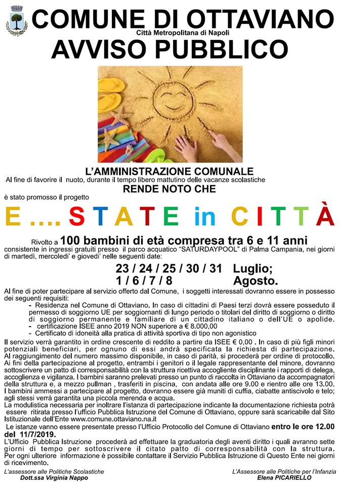 “E…state in città”: piscina gratis per cento bambini di Ottaviano