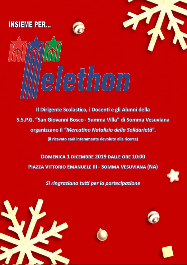 “Il Mercatino Natalizio della Solidarietà”: la scuola S. G. Bosco-Summa Villa di Somma Vesuviana e Telethon insieme per il sociale