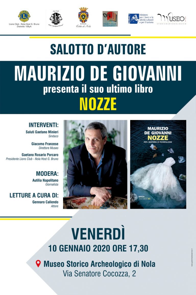 Nola, museo storico: Maurizio De Giovanni presenta il suo ultimo romanzo “Nozze”