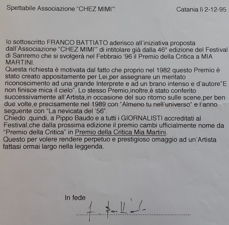 La firma speciale del Maestro Franco Battiato