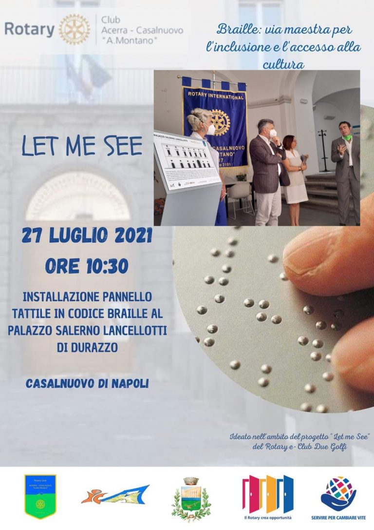 Casalnuovo, il Rotary Club “A. Montano” dona un pannello tattile con iscrizioni in Braille