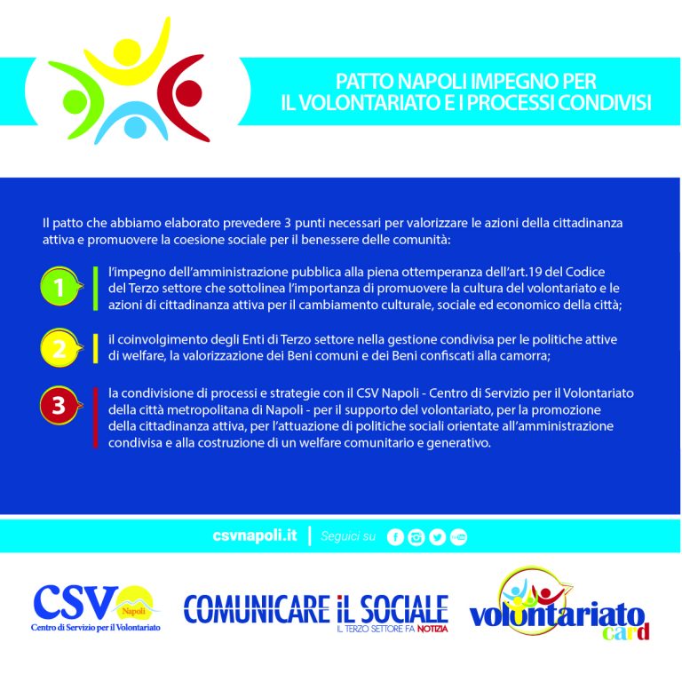 Elezioni, appello ai candidati sindaci: CSV lancia il “Patto Napoli impegno per il Volontariato e i processi condivisi”