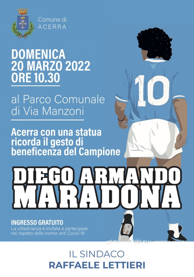 Acerra e Diego: inaugurata la statua di Maradona sul prato della partita nel fango