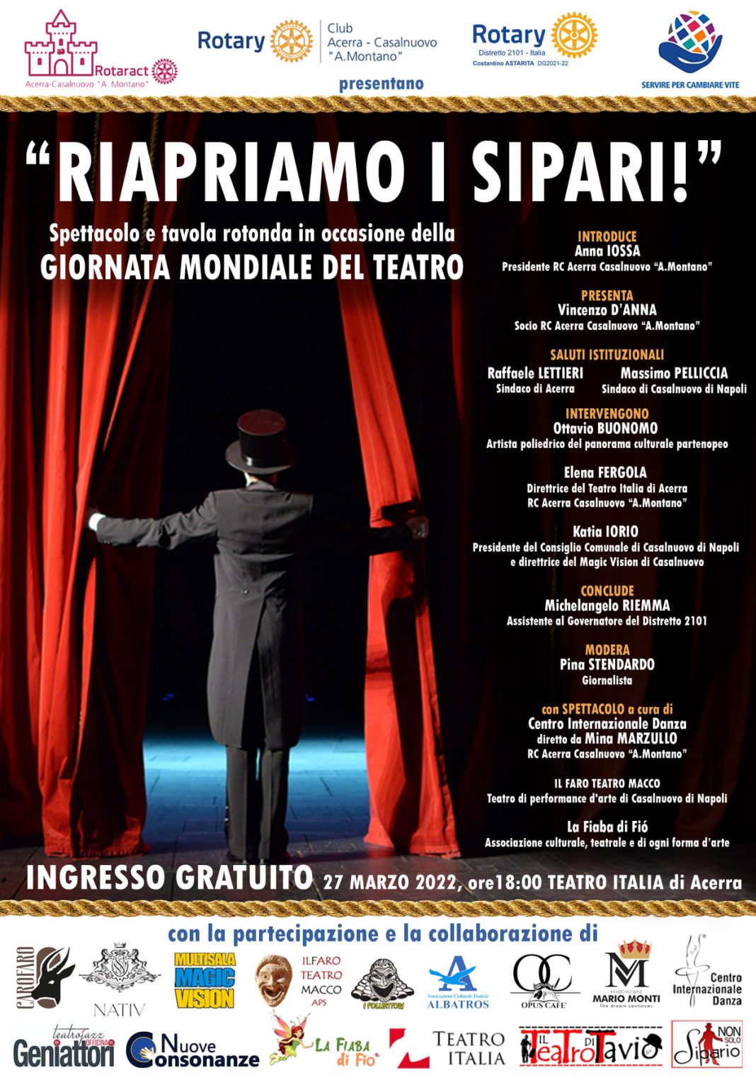 Riapriamo i sipari, al Teatro Italia di Acerra artisti uniti per la chiamata del Rotary