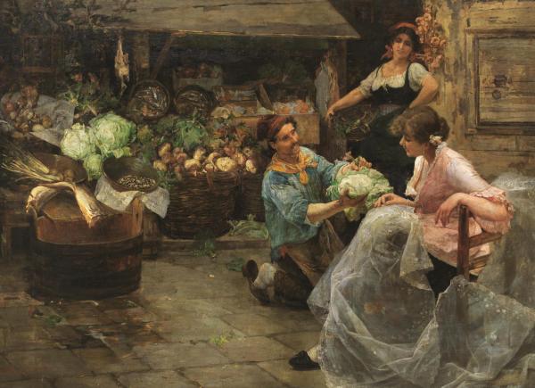 Alessandro Milesi, “Corteggiamento al mercato “, con un cavolo…