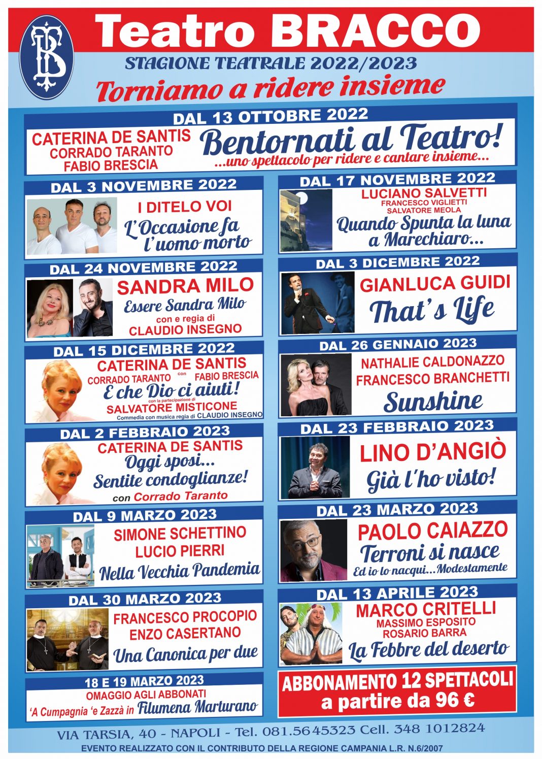 Il cartellone del Teatro Bracco all’insegna del ridere insieme
