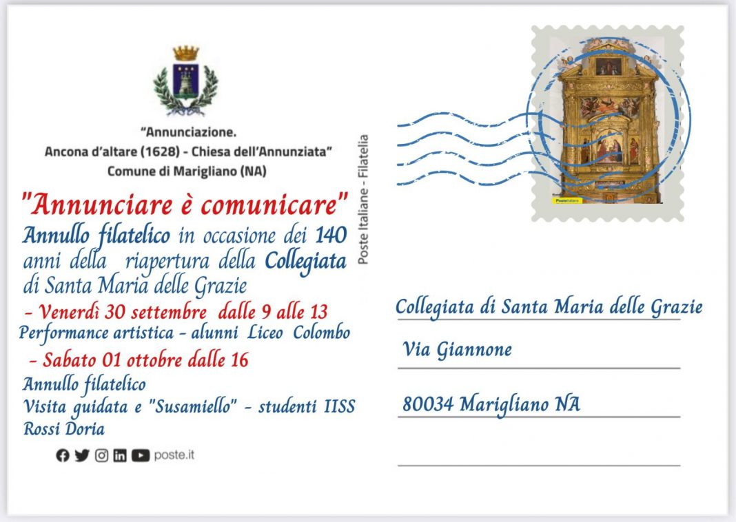 Marigliano, francobollo per i 140 anni della Collegiata