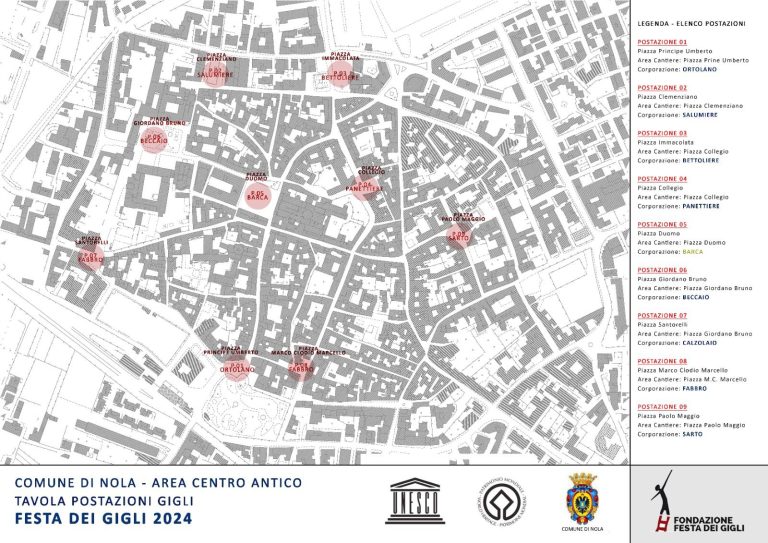 Nola, Festa dei Gigli 2024: definite le postazioni