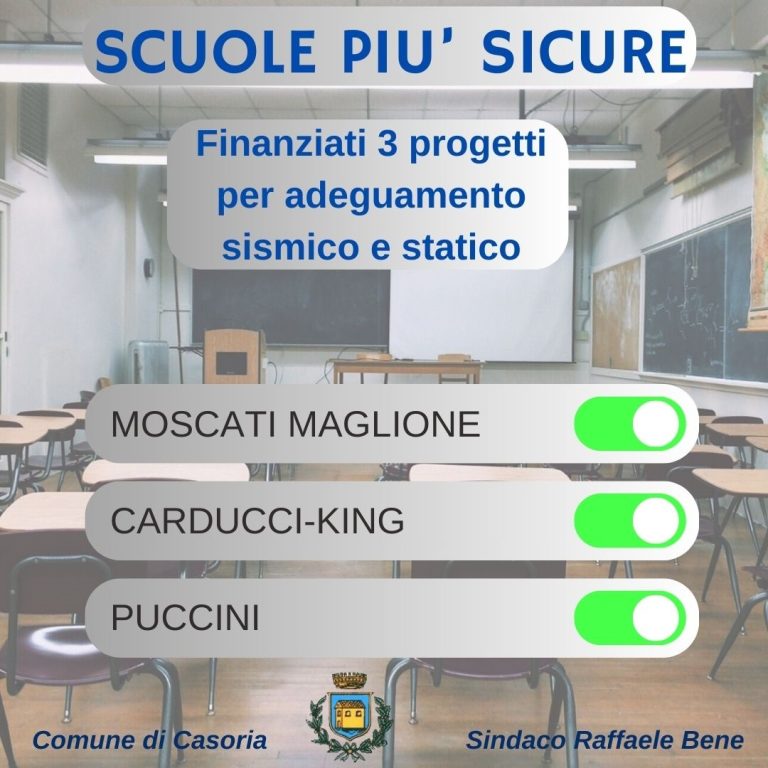 Scuole più sicure, finanziati 3 progetti per adeguamento sismico e statico