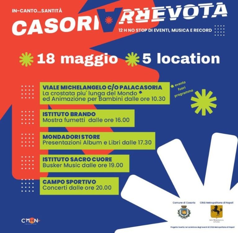Big della musica e crostata da record, è l’ora di Casoriarrevot: 12 ore di eventi. Concertone allo stadio