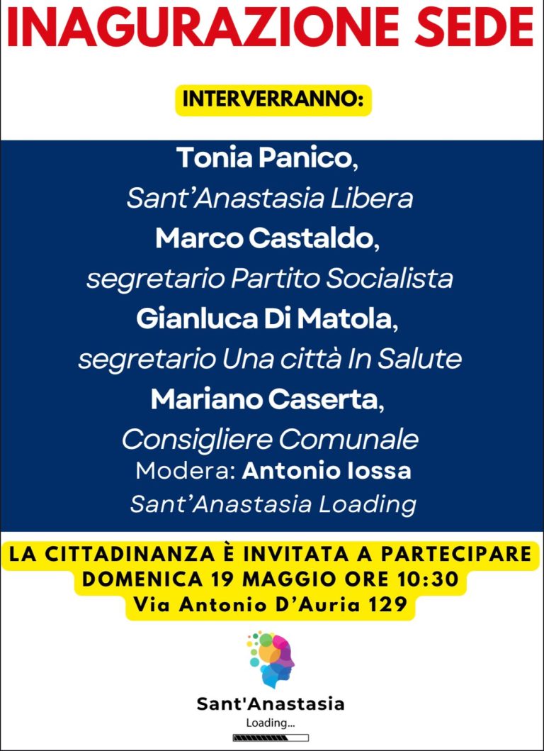 Apre il Laboratorio Politico Sant’Anastasia Loading: domenica l’inaugurazione