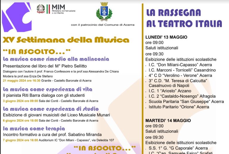 Al via la XV Edizione della ‘Settimana della Musica’, eventi e concerti in tutta Acerra