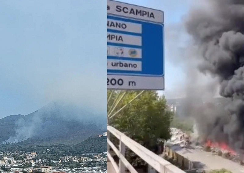 Incendi sul Vesuvio e a Scampia, sul posto i vigili del fuoco