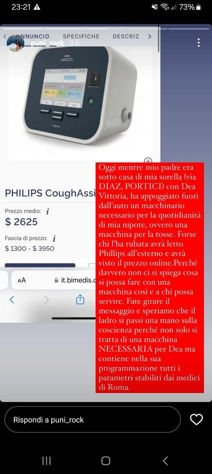 Rubato dispositivo salvavita a bimba