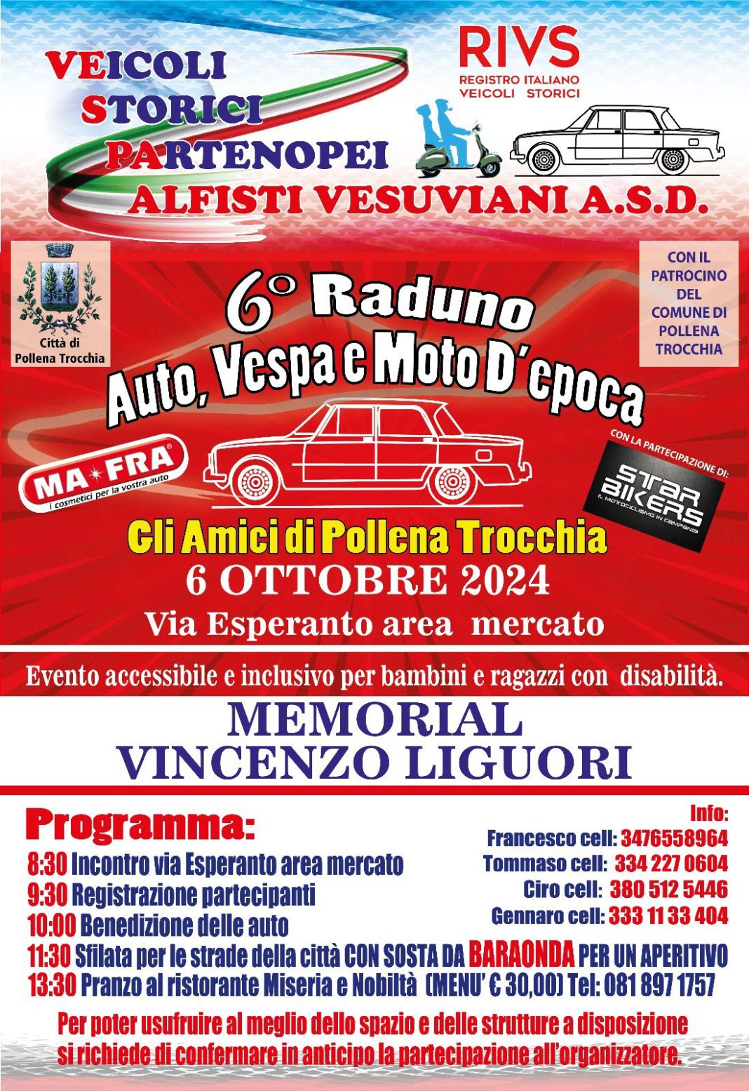 Pollena, raduno di auto e moto d’epoca insieme al “Memorial Vincenzo Liguori”