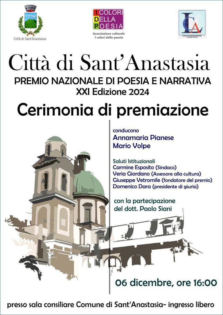 Sant’Anastasia premia la cultura: Paolo Siani protagonista della XXI edizione Premio di poesia e narrativa