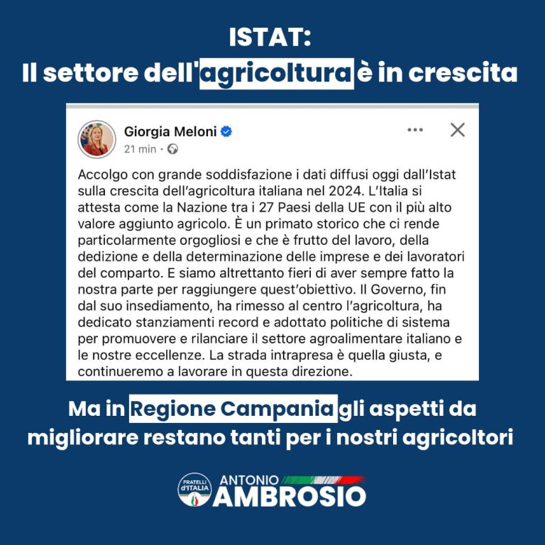 Agricoltura in ripresa, Ambrosio (Fdi): “Campania deve superare criticità”