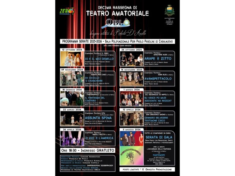 Casalnuovo, torna la Rassegna di Teatro Amatoriale “Obló — Forum di idee”
