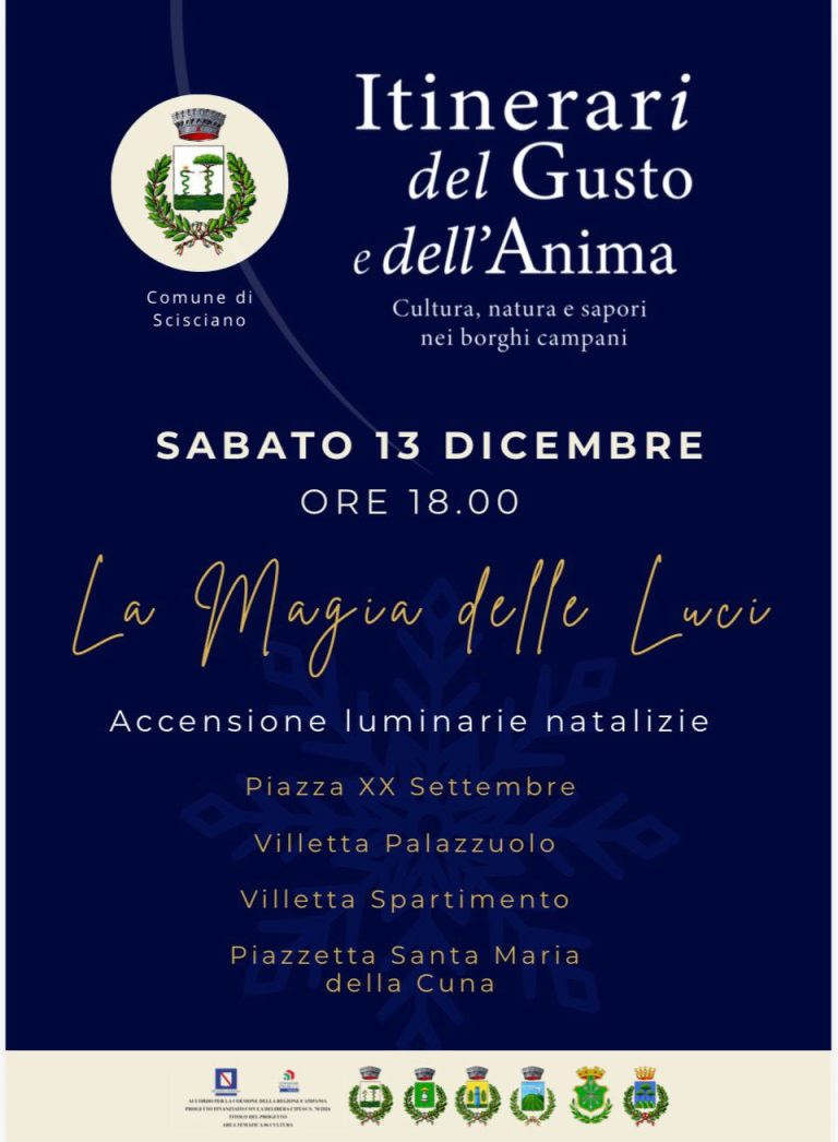 “Itinerari del Gusto e dell’Anima”, a Scisciano l’evento “La Magia delle Luci”.