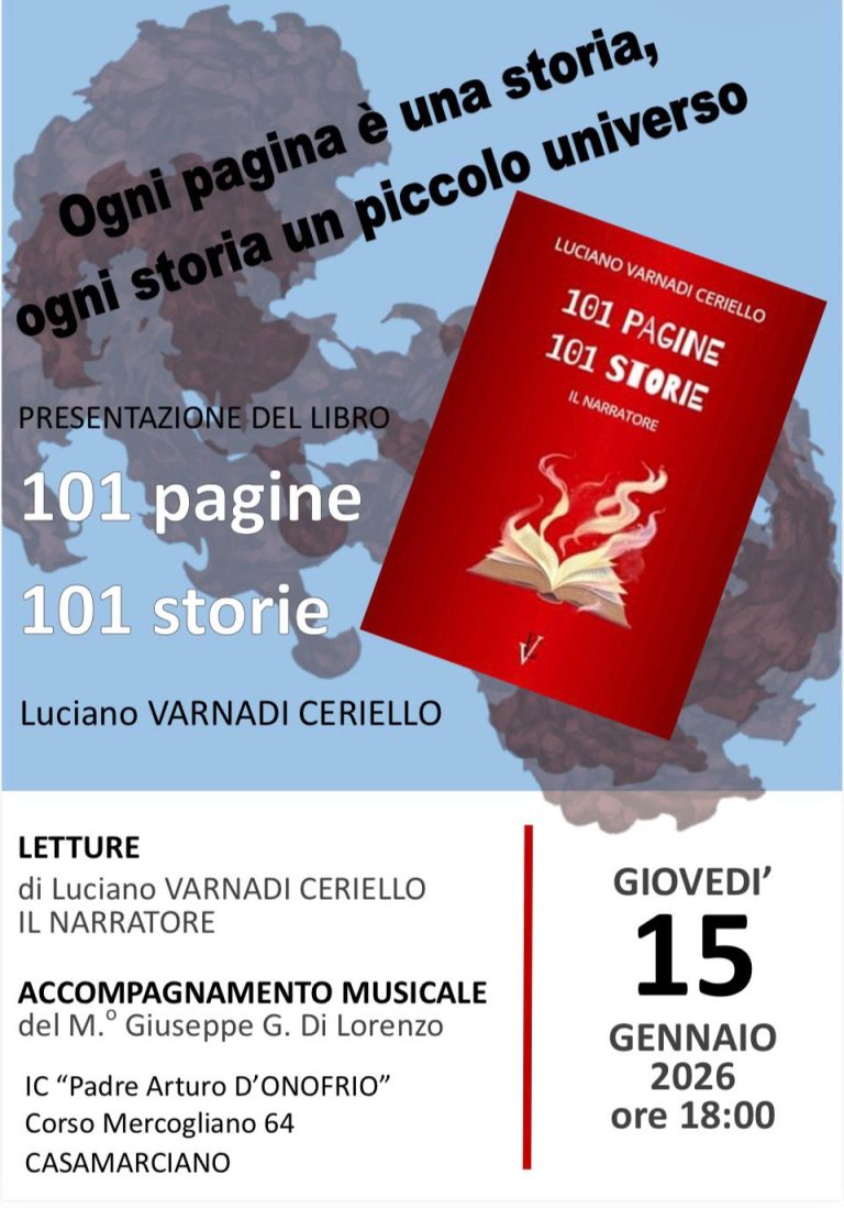 Casamarciano, “101 pagine 101 storie”: domani la presentazione del libro di Varnadi Ceriello al Padre Arturo D’Onofrio