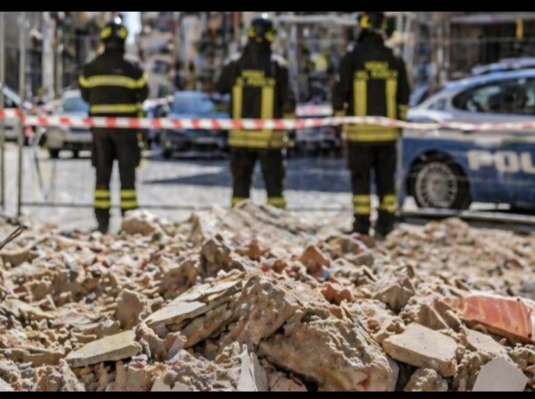 Crolla palazzina nel centro storico, si scava tra le macerie per eventuali vittime