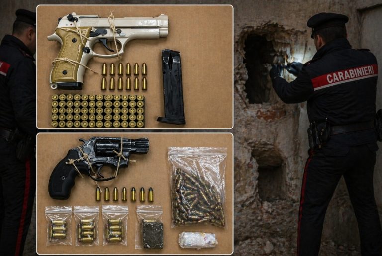 Arsenale nascosto in un muro, sequestrate pistole e droga nella 219 di Brusciano